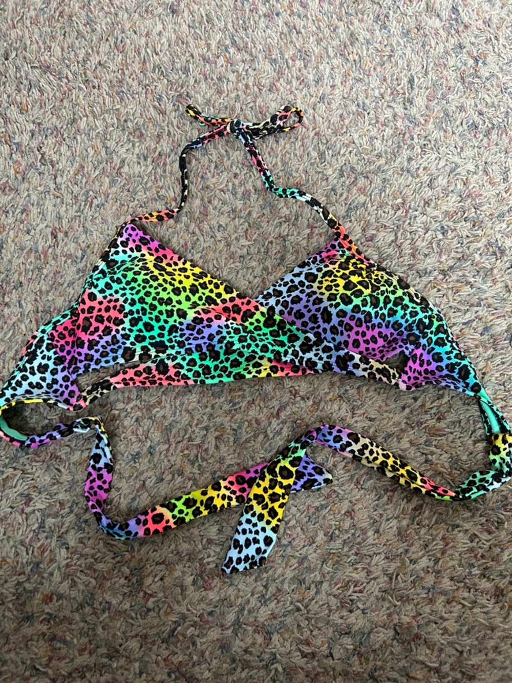 Rue21 Multicolor Rainbow Leopard Halter Bikini Top